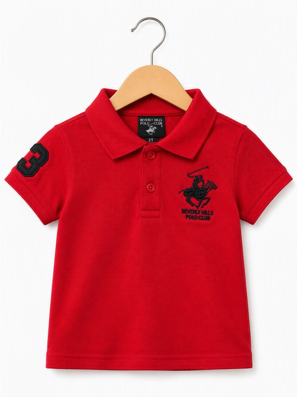 Beverly Hills Polo Club Toddler Boys Red Polo Shirt Embroidered 3 Black 12M